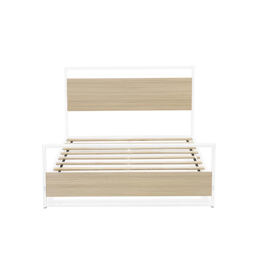 Erie Platform Bed Frame with 4 Metal Legs - High-class Bed in Powder Coating White Color and White Wood laminate