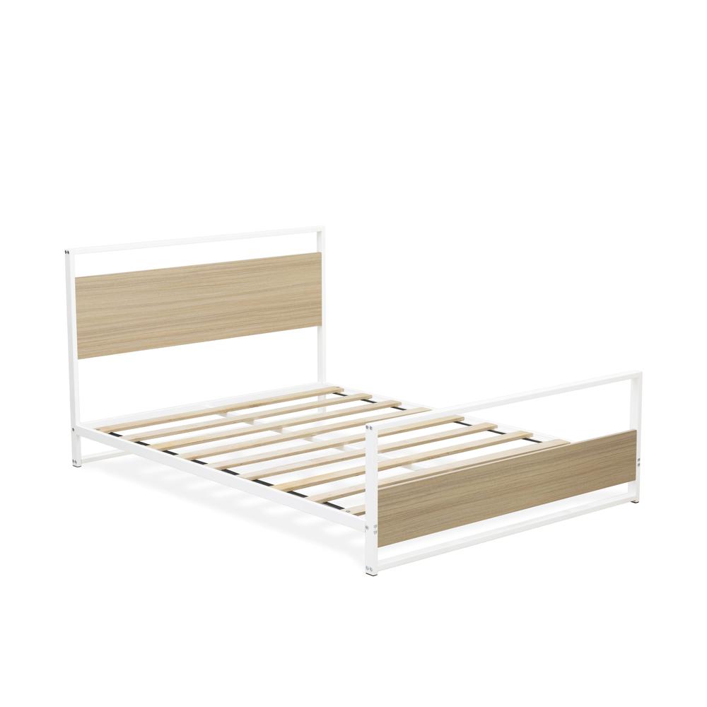 Erie Platform Bed Frame with 4 Metal Legs - High-class Bed in Powder Coating White Color and White Wood laminate