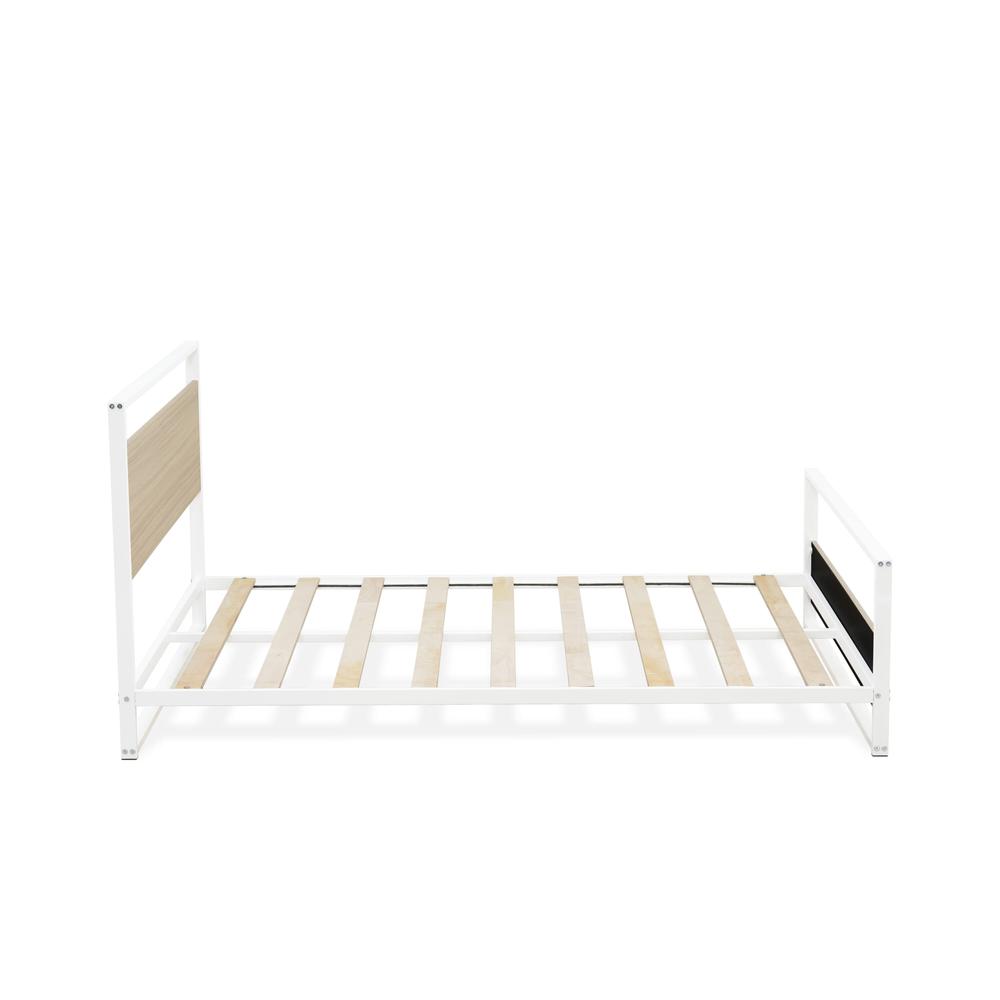 Erie Platform Bed Frame with 4 Metal Legs - High-class Bed in Powder Coating White Color and White Wood laminate