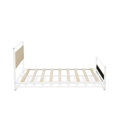 Erie Platform Bed Frame with 4 Metal Legs - High-class Bed in Powder Coating White Color and White Wood laminate