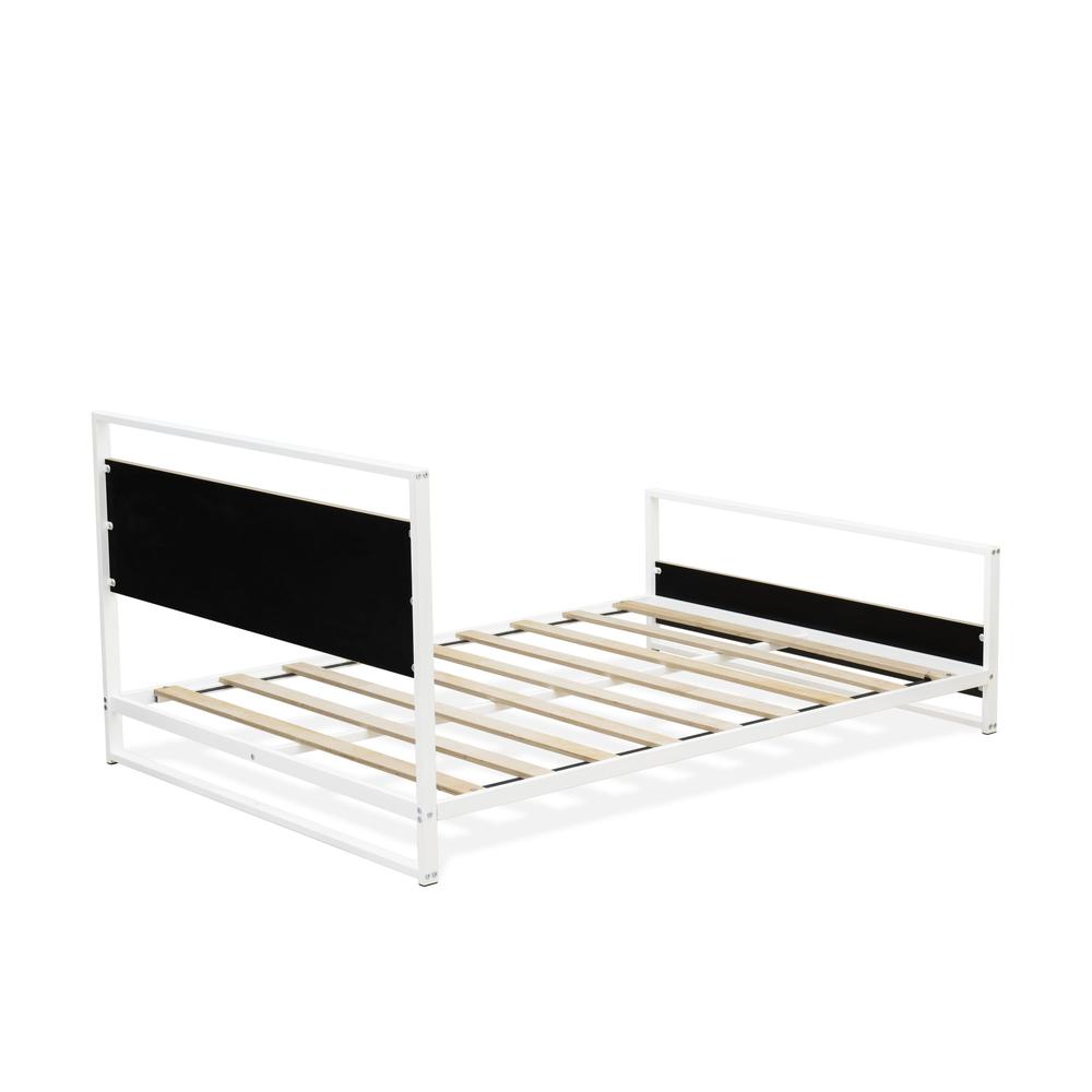 Erie Platform Bed Frame with 4 Metal Legs - High-class Bed in Powder Coating White Color and White Wood laminate