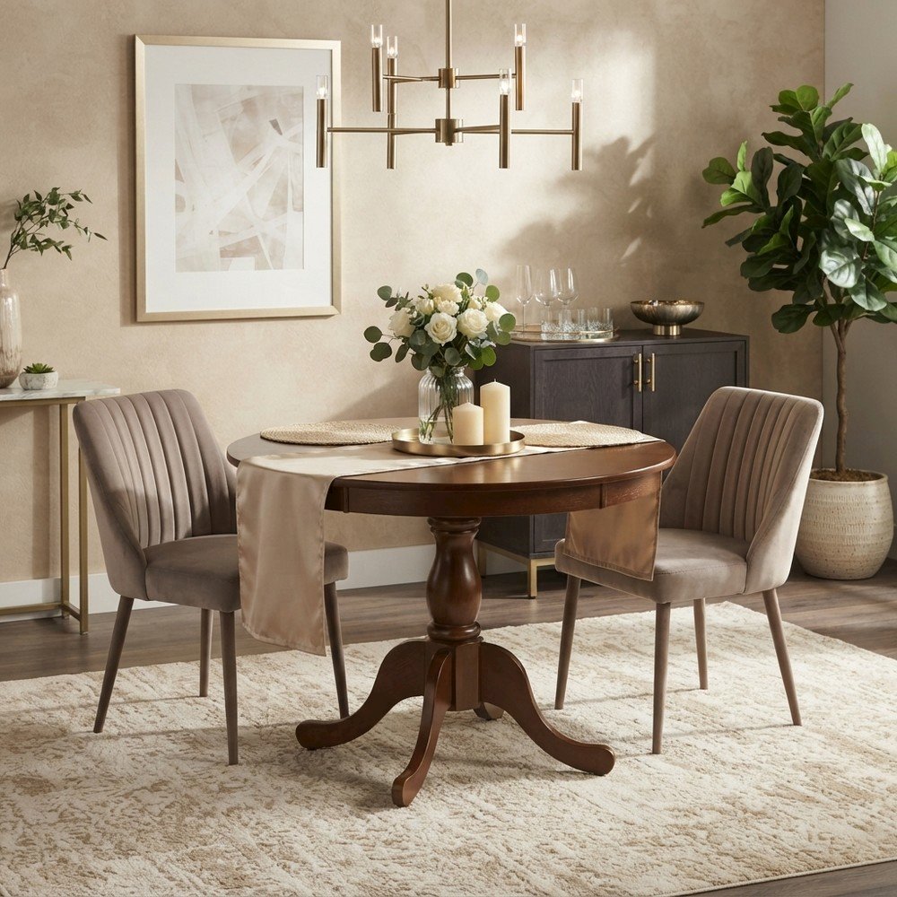 Small Round Wood Dining Table with Pedestal Legs, Kitchen Table