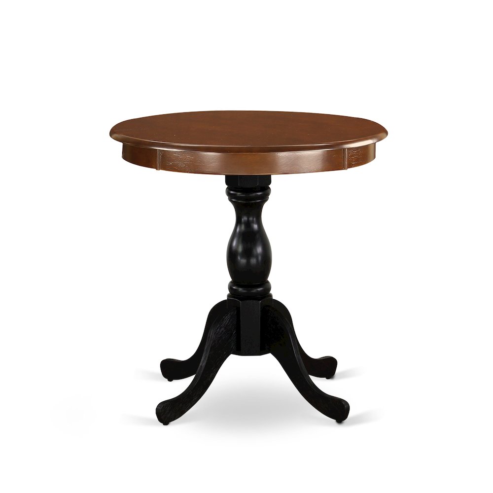 East West Furniture Eden 30" Round Dining Table for Small Space - Mahogany Top & Black Pedestal
