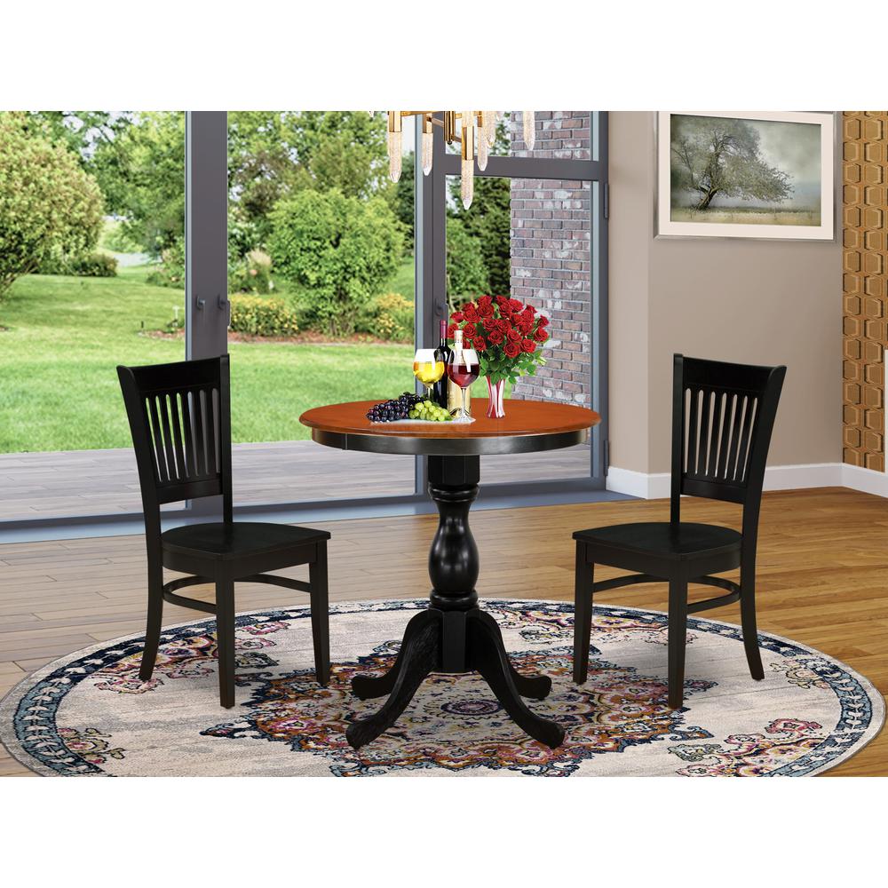 East West Furniture 3-Piece Dinette Set Contains a Kitchen Table and 2 Dining Chairs with Slatted Back - Black Finish