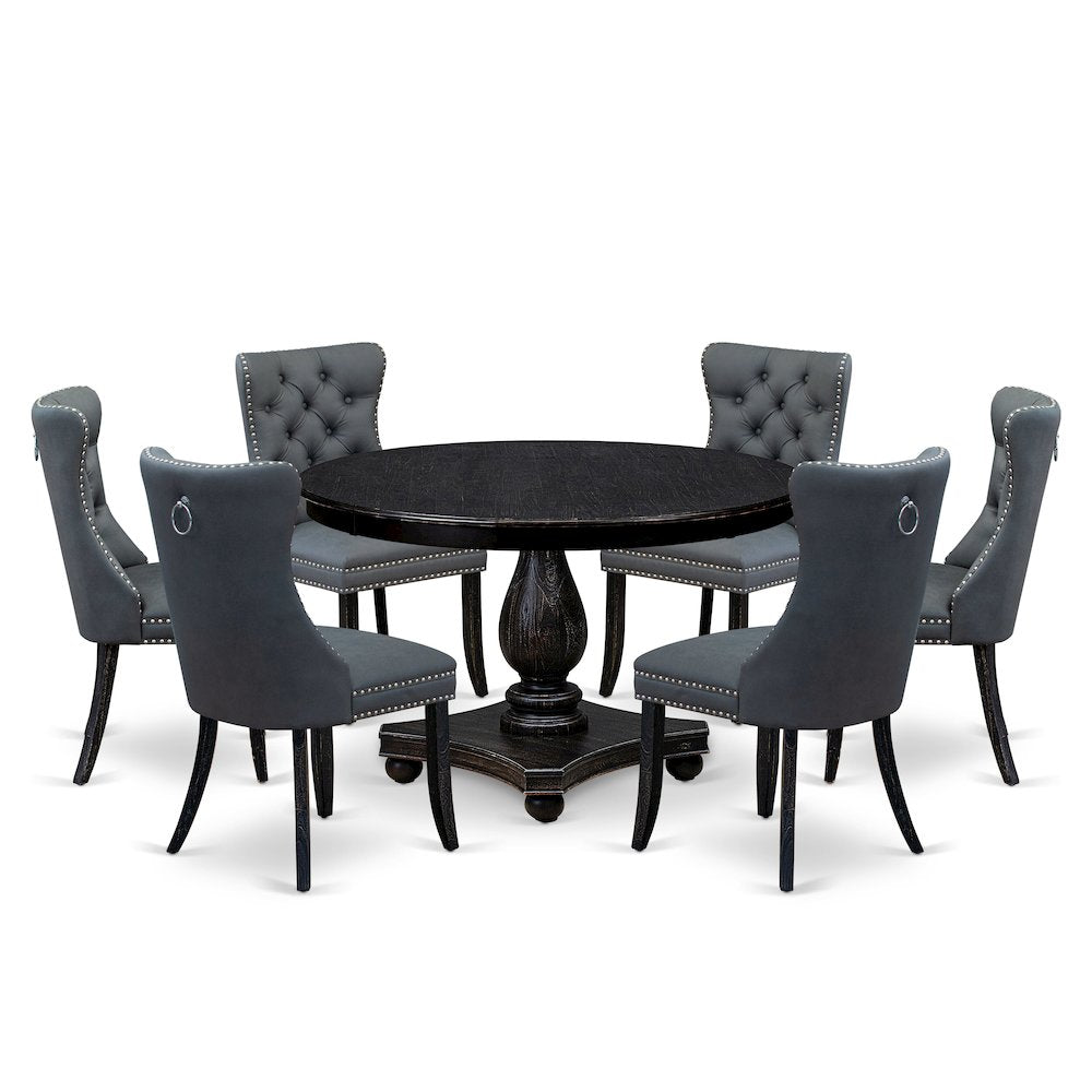 7-Piece Dining Table Set In Platinum Gray Color