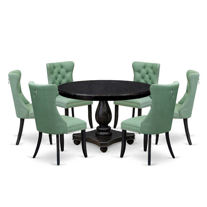 7 Piece Dinette Set Consists Of 48" Round Table In Willow Green Color