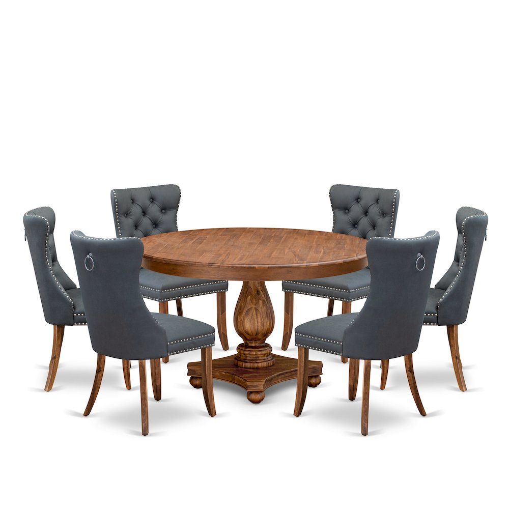 7-Piece Dining Table Set Of A Kitchen Table, 6 Platinum Gray Dining Room Chairs