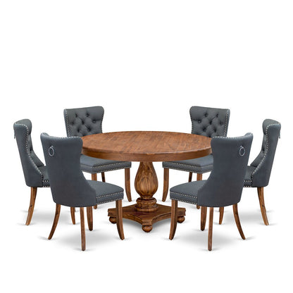 7-Piece Dining Table Set Of A Kitchen Table, 6 Platinum Gray Dining Room Chairs
