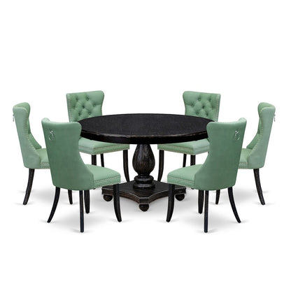 7 Piece Dinette Set Contains 54" Round Table In Willow Green Color