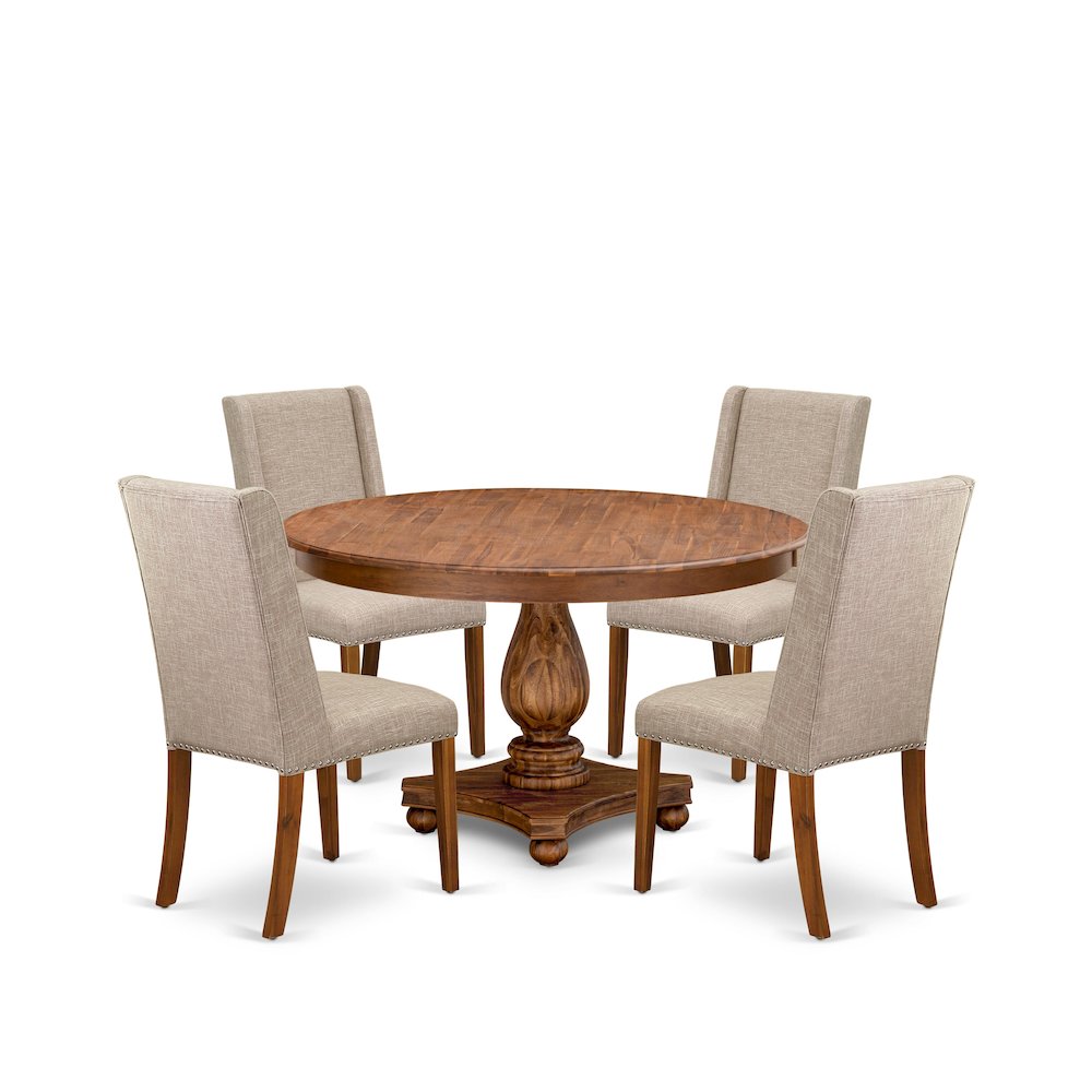 5-Piece Dining Table Set Of A Mid Century Table, 4 Light Tan Dinner Chairs