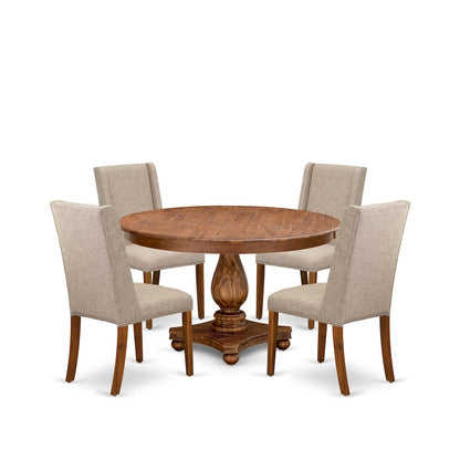 5-Piece Dining Table Set Of A Mid Century Table, 4 Light Tan Dinner Chairs