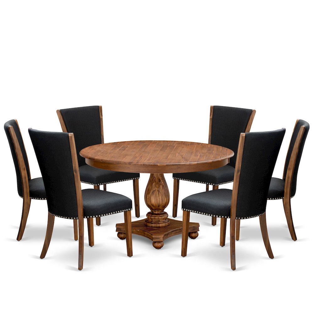 7 Piece Dining Table Set For 6 Includes 54" Round Table In Black Color