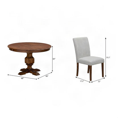 Solid Wood Round Kitchen Table and Chairs with Linen Parson Seats