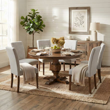 Solid Wood Round Kitchen Table and Chairs with Linen Parson Seats