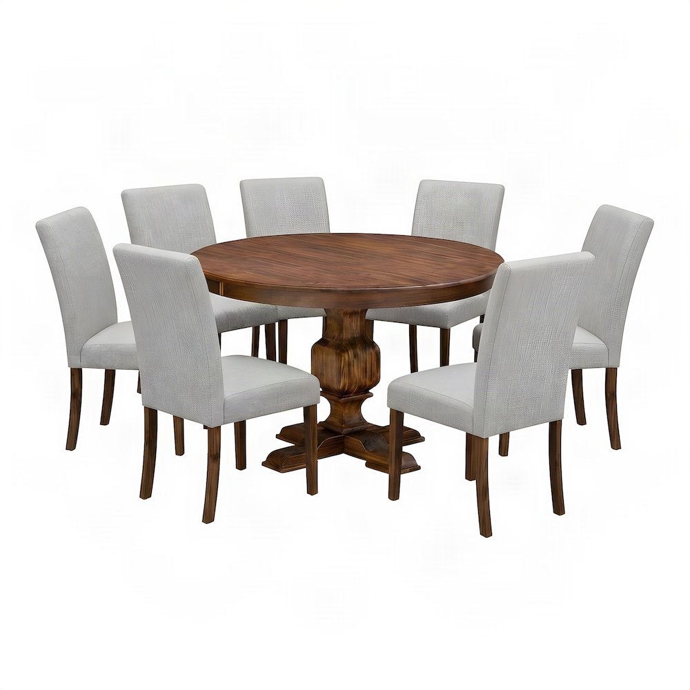 Solid Wood Round Kitchen Table and Chairs with Linen Parson Seats