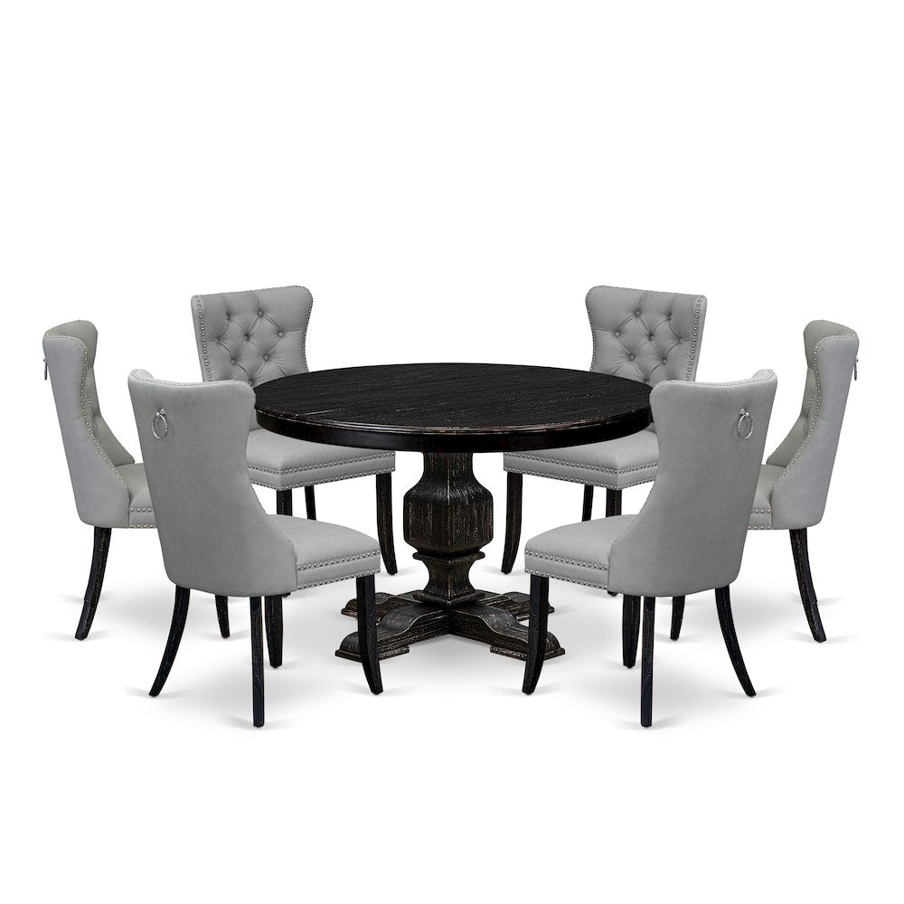 7 Piece Dining Table Set Consists Of 48" Round Table In Light Gray Color