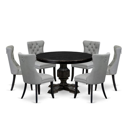 7 Piece Dining Table Set Consists Of 48" Round Table In Light Gray Color