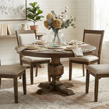 Solid Wood Round Dining Table and Linen Parson Chairs 5 Piece Set