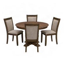 Solid Wood Round Dining Table and Linen Parson Chairs 5 Piece Set