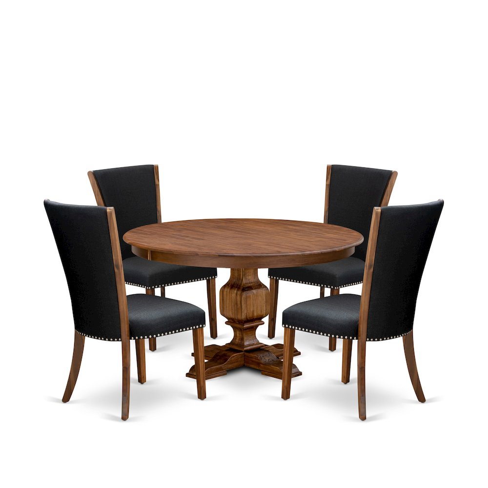 5 Piece Dining Table Set For 4 Includes 54" Round Table In Black Color
