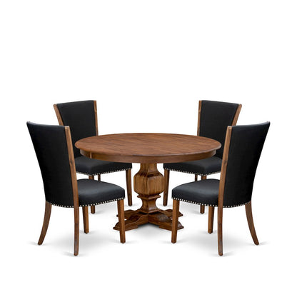 5 Piece Dining Table Set For 4 Includes 54" Round Table In Black Color