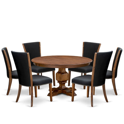 7 Piece Kitchen Table Set Consists Of 54" Round Table In Black Color
