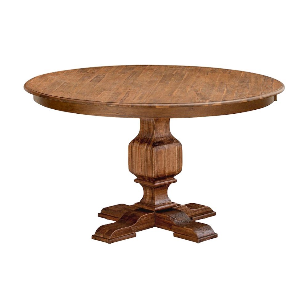 Solid Wood Round Dining Table with Modern Farmhouse Pedestal Base