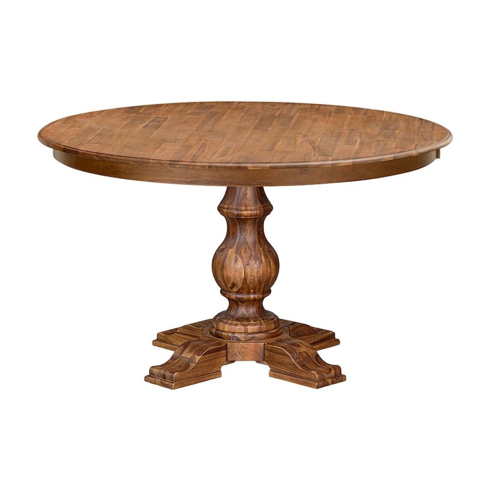 Solid Wood Round Dining Table with Mid-Century Modern Pedestal