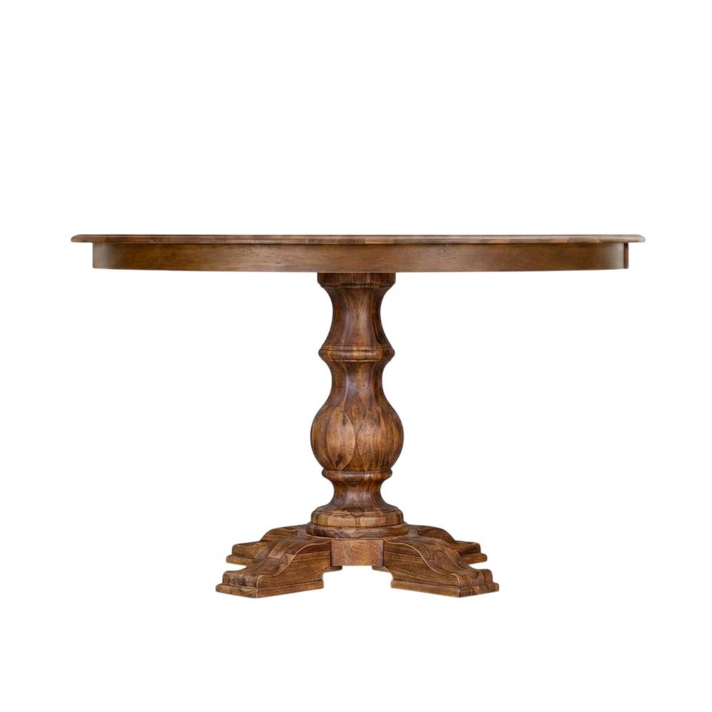 Solid Wood Round Dining Table with Mid-Century Modern Pedestal