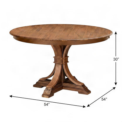 Round Solid Wood Dining Table with Pedestal Base, Circle Kitchen Table