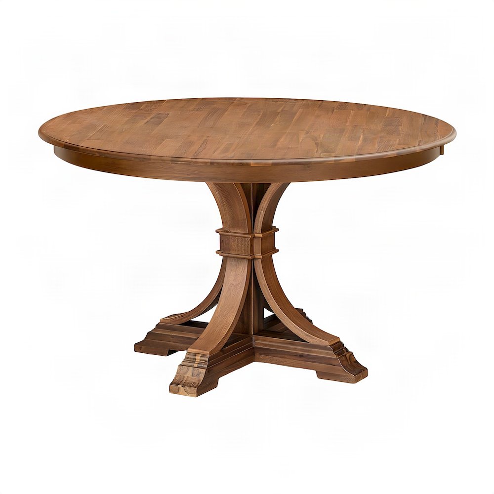 Round Solid Wood Dining Table with Pedestal Base, Circle Kitchen Table