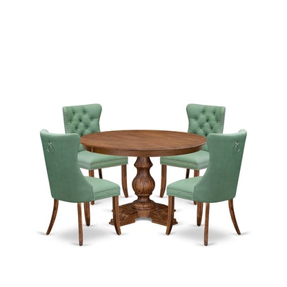 5-Pc Modern Dining Set Contain A Wood Table And 4 Willow Green Padded Chairs