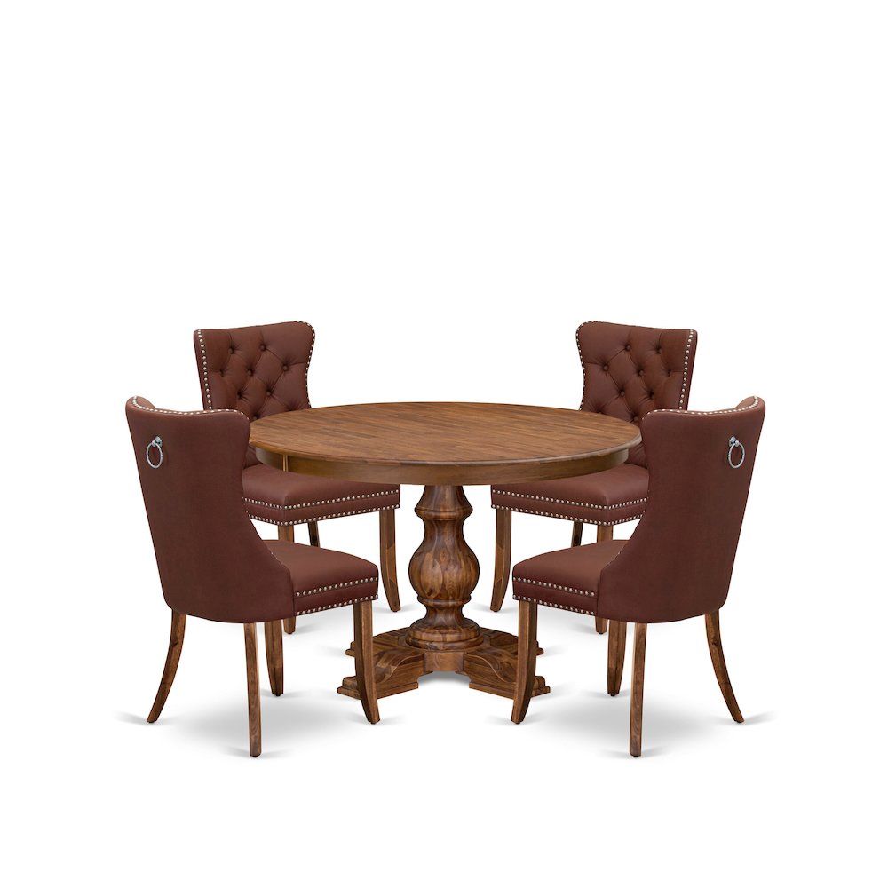 5-Pc Dining Room Table Set Contain A Wood Table, 4 Burgundy Upholstered Chairs