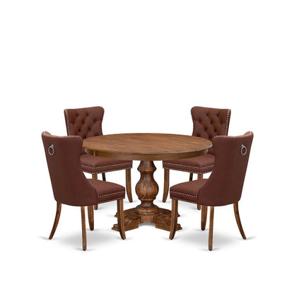 5-Pc Dining Room Table Set Contain A Wood Table, 4 Burgundy Upholstered Chairs