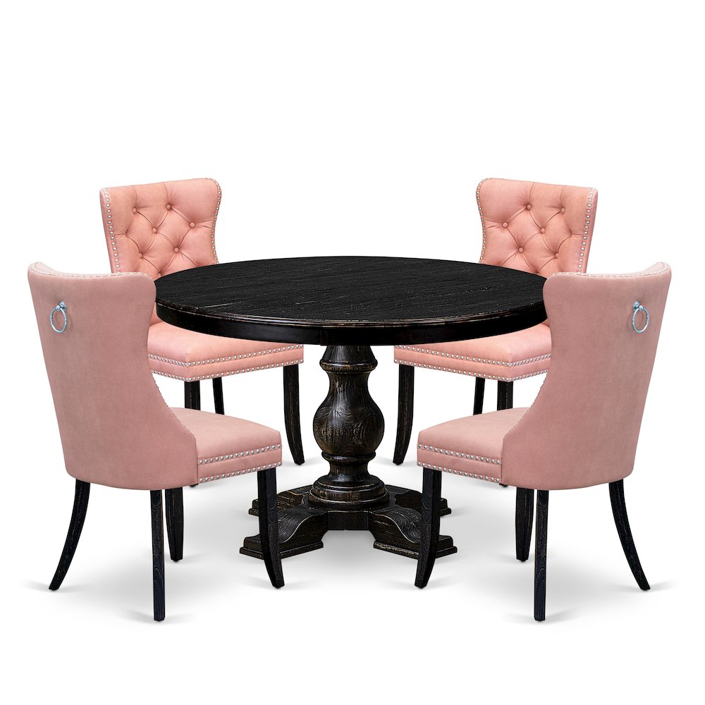 5 Piece Dining Set For 4 Contains 48" Round Table In Beige Red Color