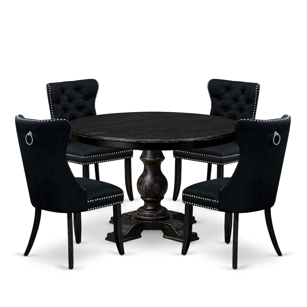 5 Piece Dining Room Set Consists Of 48" Round Table In Black Color