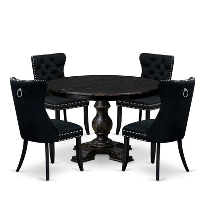 5 Piece Dining Room Set Consists Of 48" Round Table In Black Color