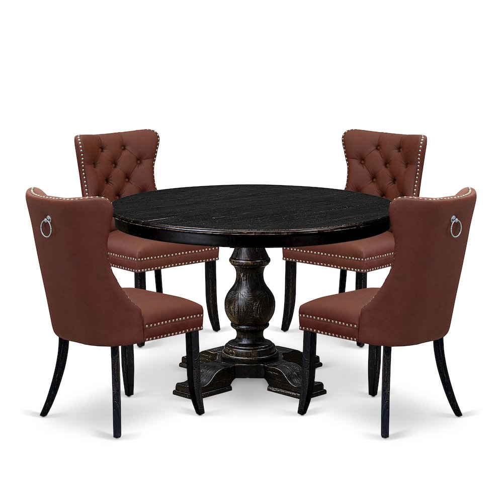 5 Piece Dining Table Set Contains 48" Round Table In Burgandy Color