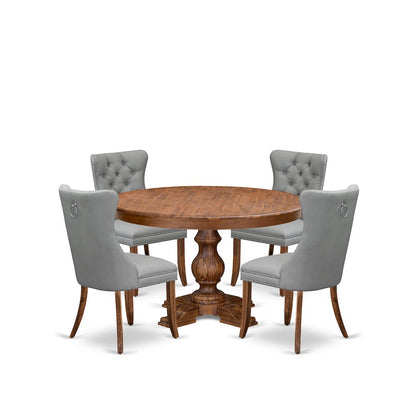 5-Pc Kitchen Dining Table Set Contain A Kitchen Table And 4 Light Gray Chairs