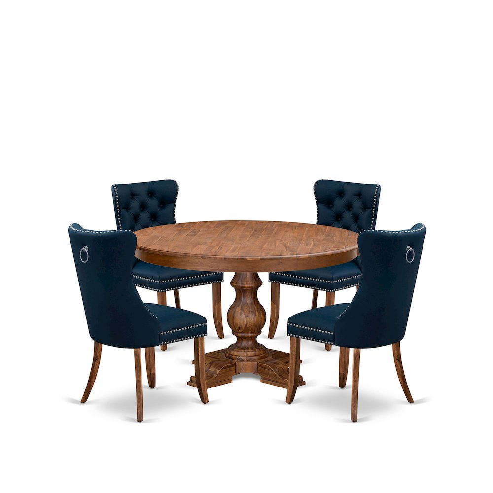 5-Pc Dining Room Table Set Contain A Wooden Kitchen Table And 4 Navy Blue Chairs