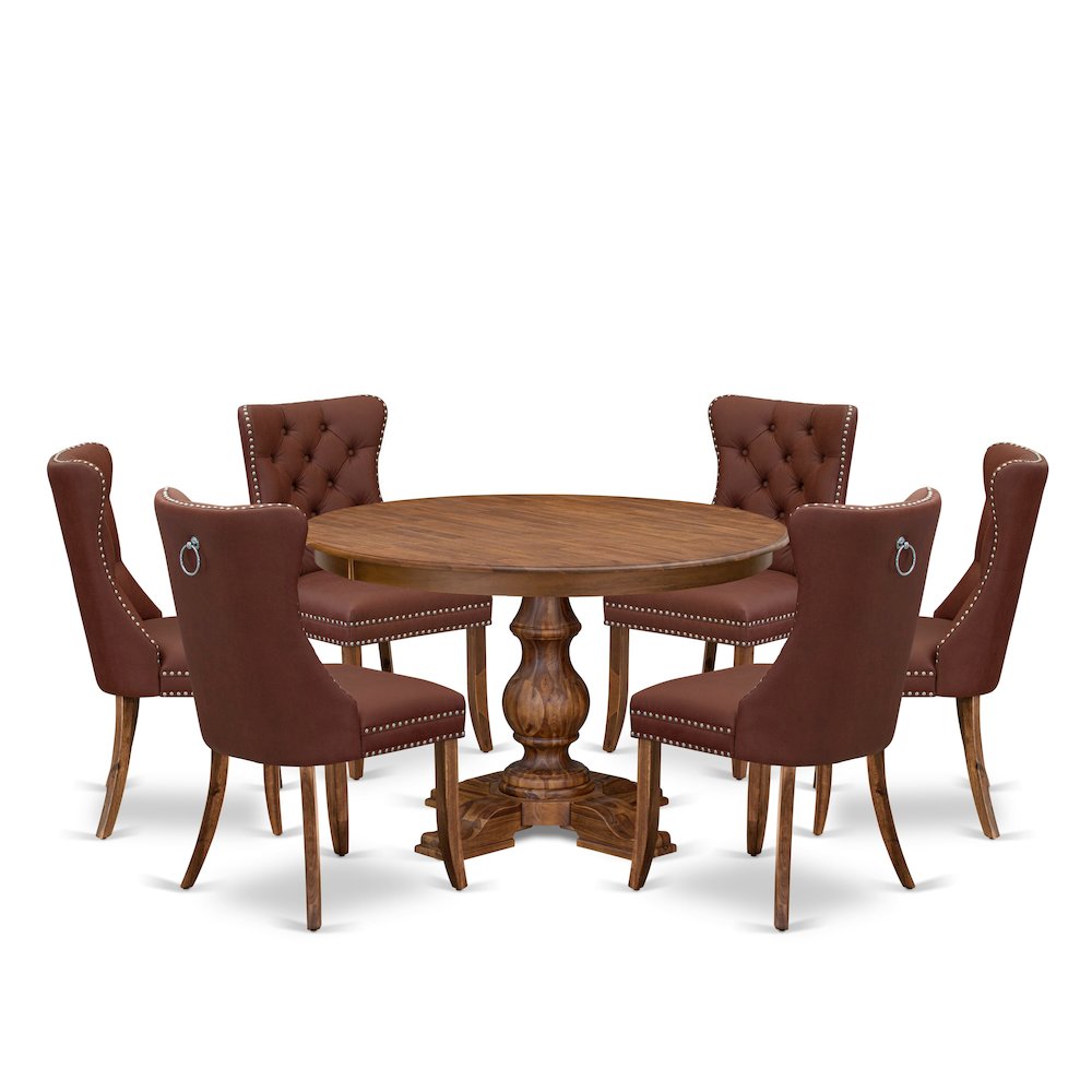 7-Pc Kitchen Table Set Include A Modern Table, 6 Burgundy Parson Dining Chairs