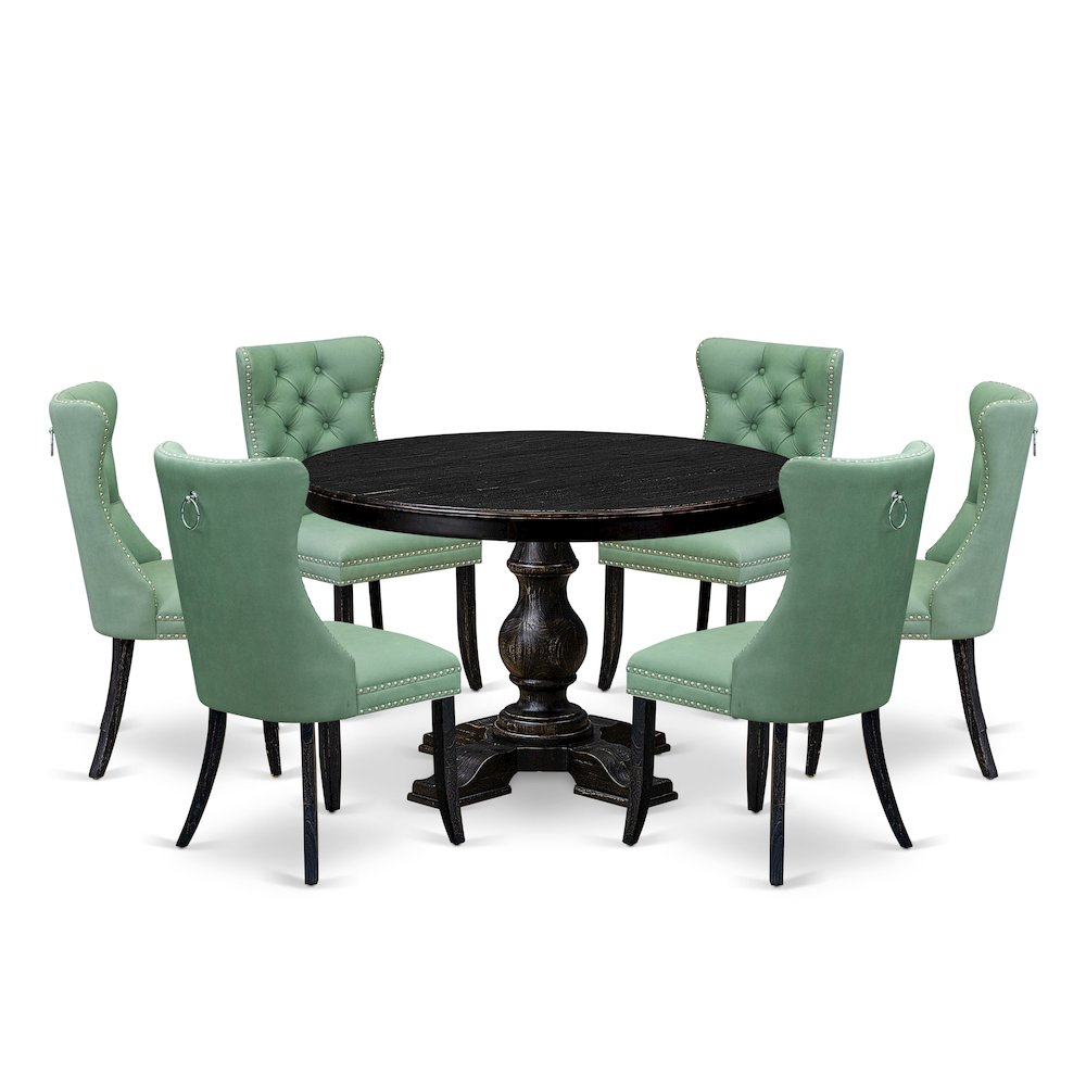 7 Piece Dinette Set Contains 48" Round Table In Willow Green Color