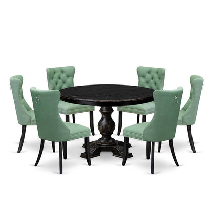 7 Piece Dinette Set Contains 48" Round Table In Willow Green Color