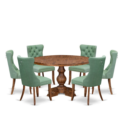 7-Piece Dining Table Set Include A Dining Table And 6 Willow Green Dining Chairs