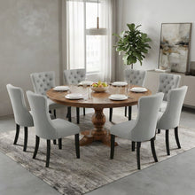 Solid Wood Round Dining Table with Upholstered Chairs 7 Piece Set, Light Gray