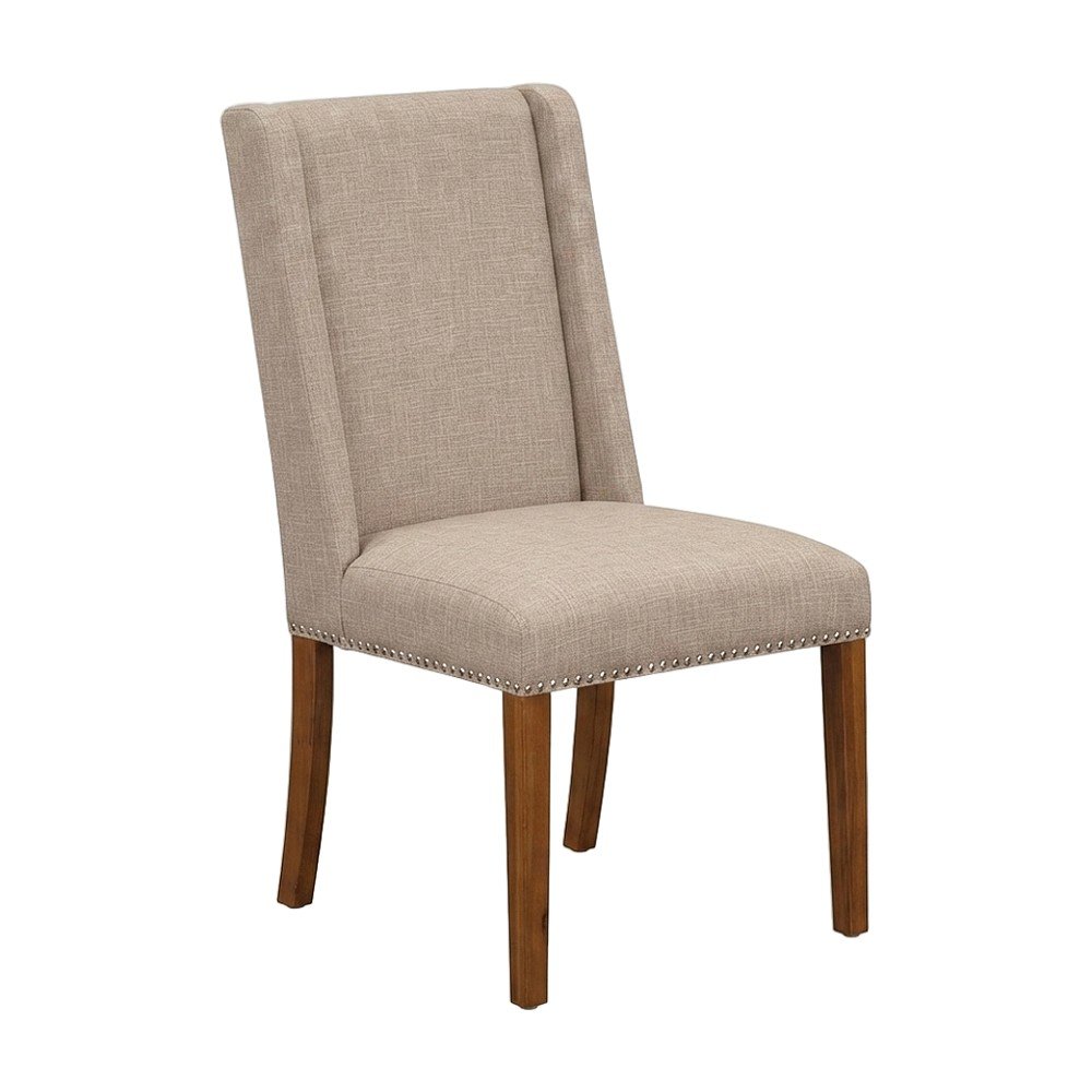 Solid Wood Round Dining Table with Upholstered Chairs 7 Piece Set, Light Tan