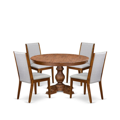 5-Piece Kitchen Table Set A Mid Century Table, 4 Grey Fabric Upholstered Chairs