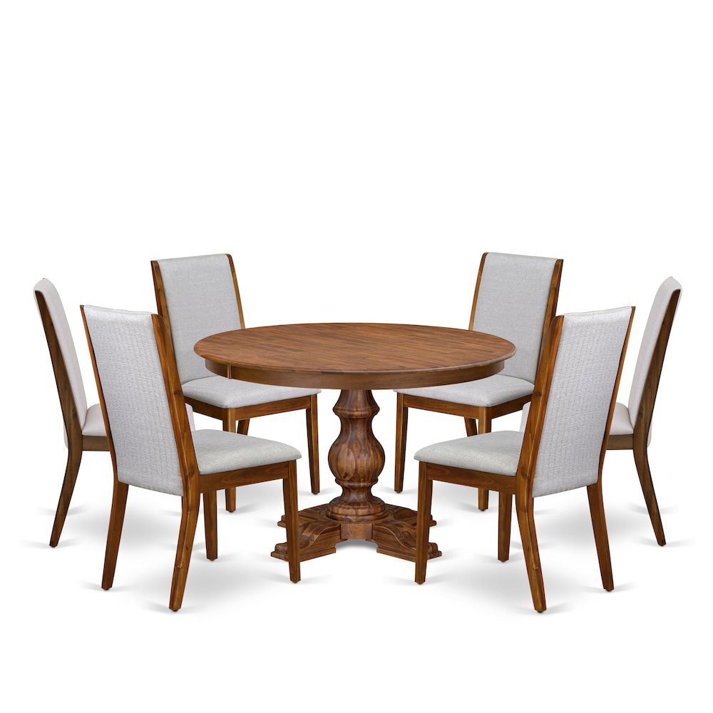 7-Piece Mid Century Dining Table Set Of A Wood Dining Table, 6 Grey Chairs