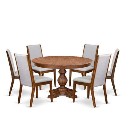 7-Piece Dining Room Set Consist Of A Wooden Kitchen Table, 6 Grey Parson Chairs