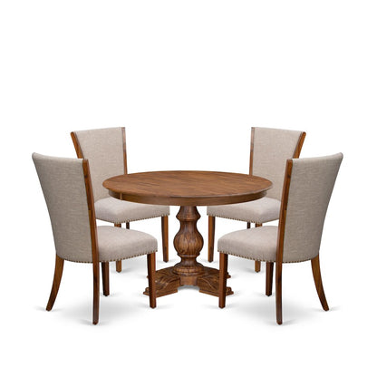 5 Piece Dining Table Set Includes 48" Round Table In Light Tan Color